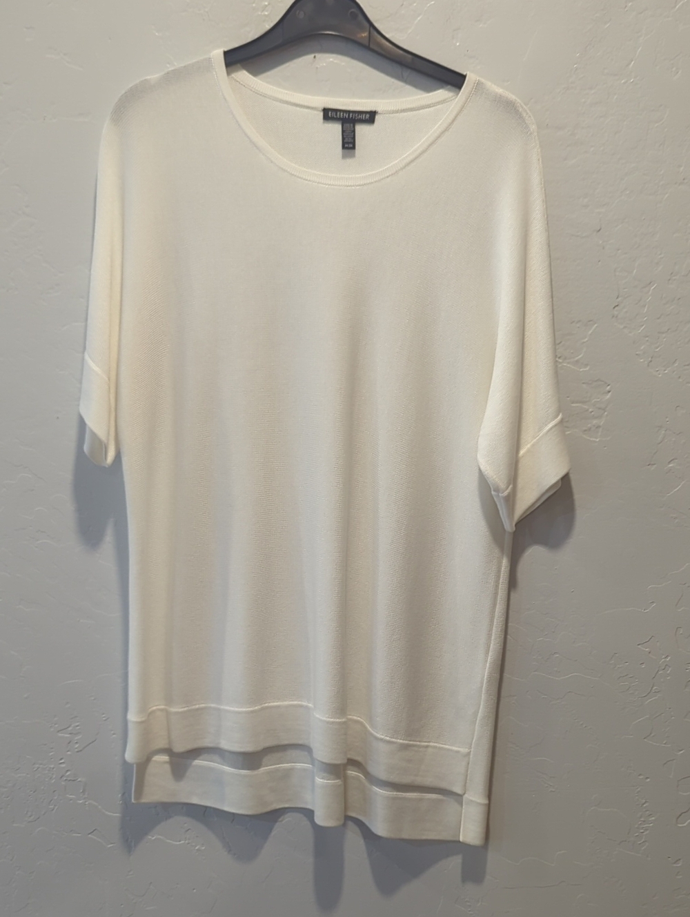 Eileen Fisher Cream Short-Sleeve Crew Neck Knit Top